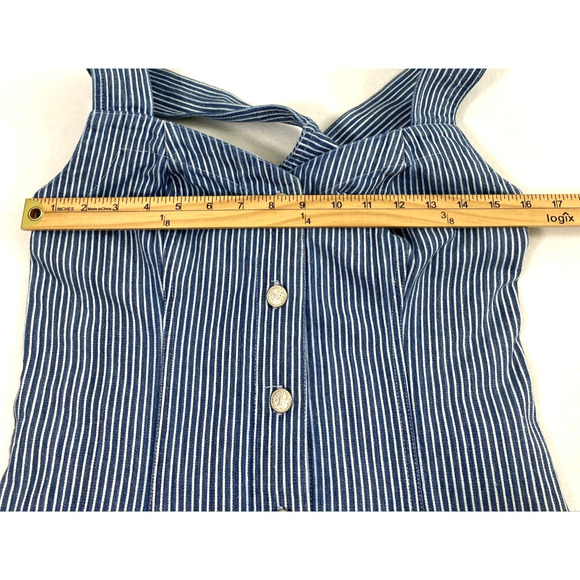 Paris Sport Club Overall Dress Junior 7 Blue White Stripe Denim Button Up Jumper - Picture 5 of 9